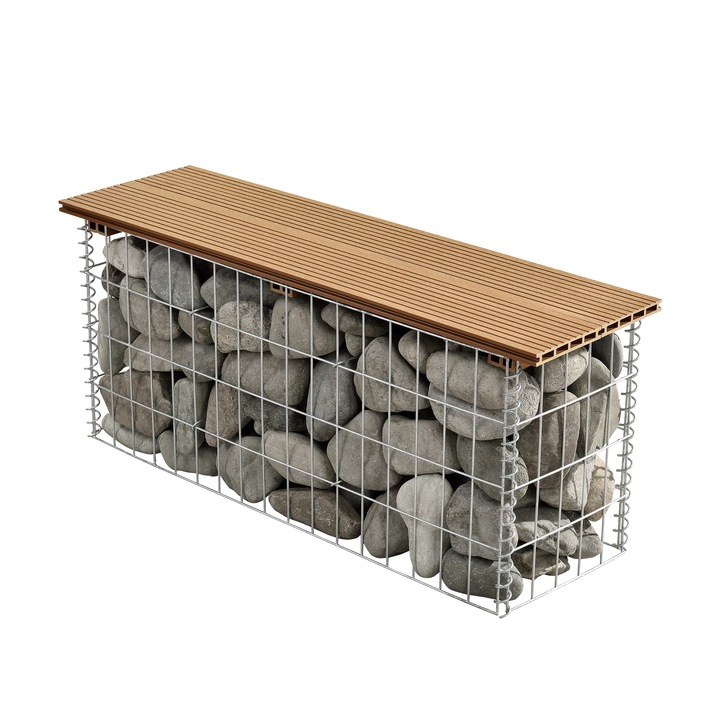 [pro.tec]® Gabion kerti pad kőkosár WPC 100 x 30 x 45 cm kőbox kődoboz horganyzott drót teak fa hatás