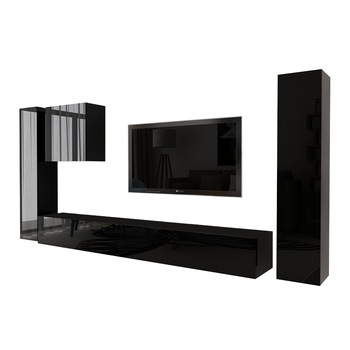 Set Mobila Living Modular Quadro 1 , MDF Lucios , Negru, Dimensiune 320 cm Set Mobila Living Modular Quadro 1 , MDF Lucios , Negru, Dimensiune 320 cm