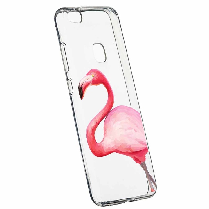 Husa Silicon, Transparent, Slim, Flamingo, Huawei P10 LITE
