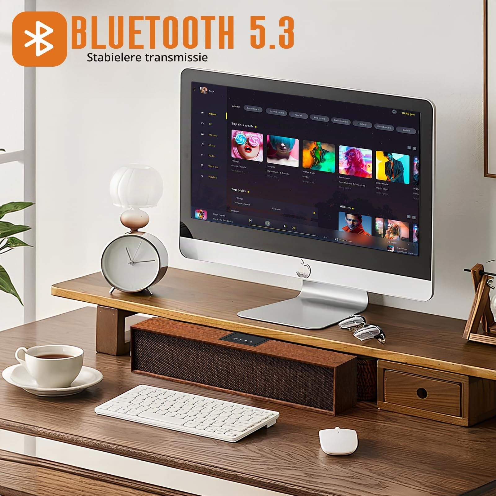 Boxa soundbar Corenia QRE-5170882, Bluetooth, 20W, stereo, intrare AUX, corp din lemn, maro, 41 cm
