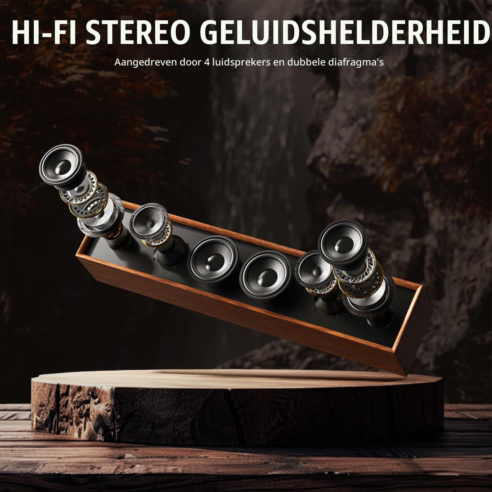 Boxa soundbar Corenia QRE-5170882, Bluetooth, 20W, stereo, intrare AUX, corp din lemn, maro, 41 cm
