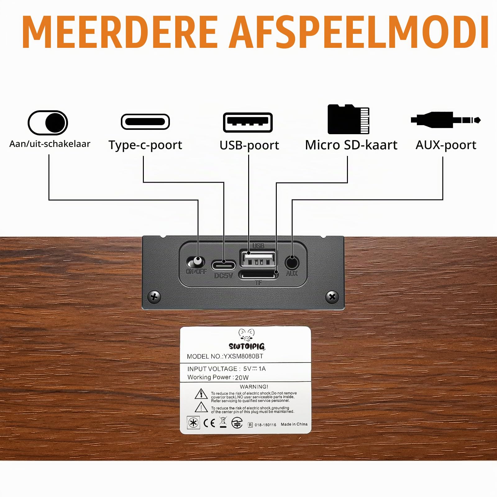 Boxa soundbar Corenia QRE-5170882, Bluetooth, 20W, stereo, intrare AUX, corp din lemn, maro, 41 cm