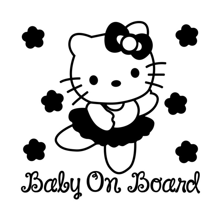Sticker Auto - SMAER - Hello Kitty - Baby On Board - 20cm x 20cm - Negru