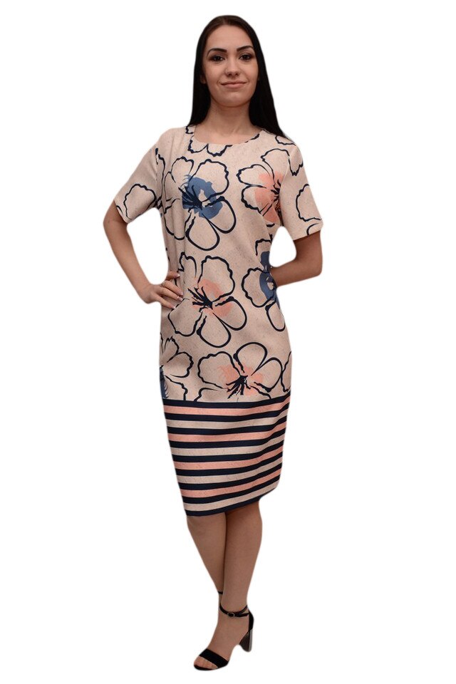 Rochie comoda de dama cu imprimeu de flori si dungi , D&J Exclusive, Multicolor