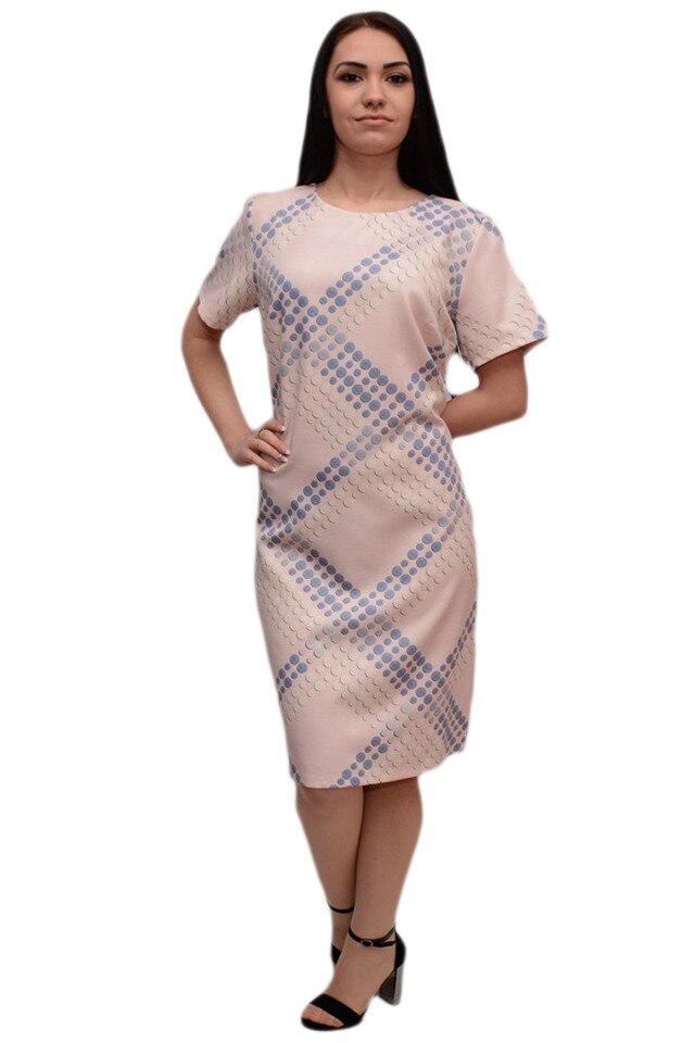 Rochie comoda cu maneca scurta si design de buline , D&J Exclusive, pudra