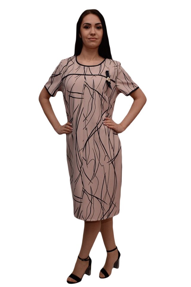 Rochie de fiecare zi cu design abstract de dungi , D&J Exclusive, pudra
