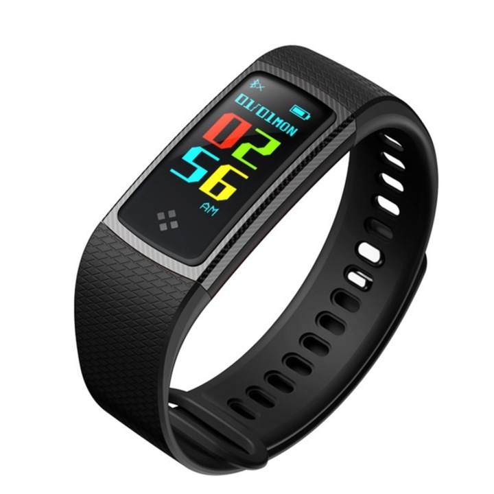 Bratara fitness MoreFIT™ S9 Pro, ecran color, BT 4.0, monitorizare puls dinamic, nivel oxigen, monitorizare somn Android, iOS, notificari, curea carbon, negru
