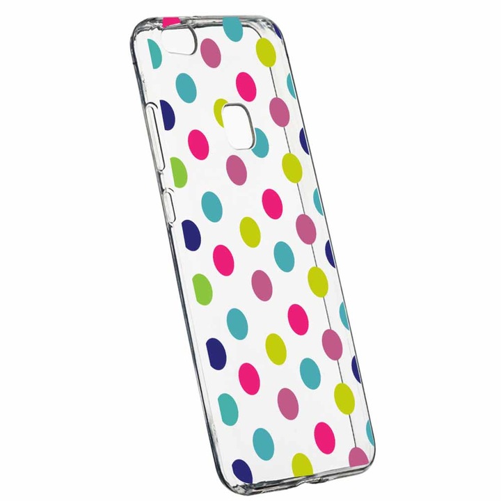 Husa Silicon, Transparent, Slim, Dots Color, Huawei P10 LITE