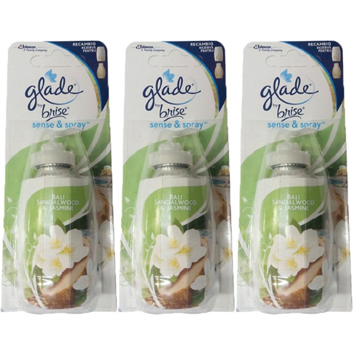 Pachet 3 bucati - Rezerva odorizant, Glade sense and spray, Bali sandalwood & Jasmine, 3 x 18ml