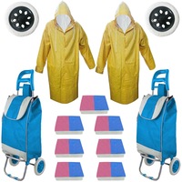 pachet - 2 x carut piata 2 roti bleu carucior cumparaturi cu sac suporta 20 kg  2 x pelerina de ploaie impermeabila galbena  2 x roata spuma pentru carut  7 x set bureti vase hillox 2bucset imagen 35_2_
0