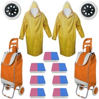 pachet - 2 x carut piata 2 roti portocaliu carucior cumparaturi cu sac suporta 20 kg  2 x pelerina de ploaie impermeabila galbena  2 x roata spuma pentru carut  7 x set bureti vase hillox 2bucset imagen 33_0_
0