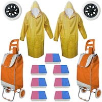 pachet - 2 x carut piata 2 roti portocaliu carucior cumparaturi cu sac suporta 20 kg 2 x pelerina de ploaie impermeabila galbena 2 x roata spuma pentru carut 7 x set bureti vase hillox 2bucset imagen 33_0_
0