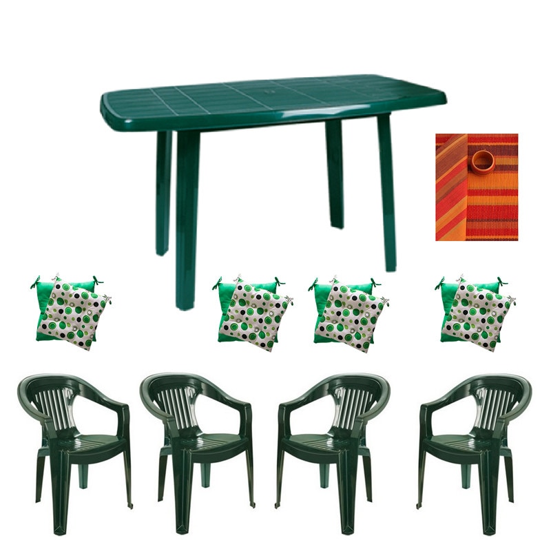 Mobila gradina masa demontabila MUTUM cu 4 scaune Jokei culoare verde,4 Pernute scaun,Fata de masa150x220cm