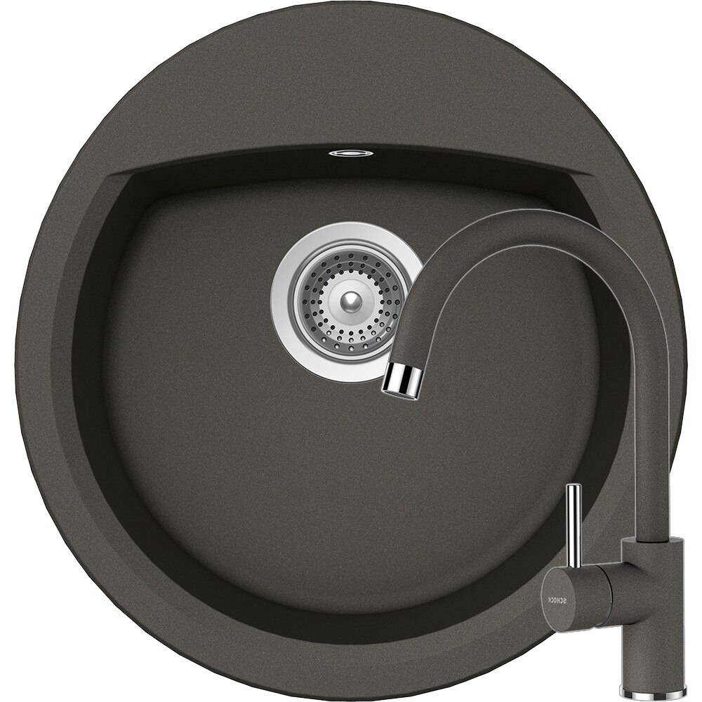 Kit chiuveta Schock Manhattan R-100 470 x 490 mm si baterie Schock Plutos Asphalt Cristalite