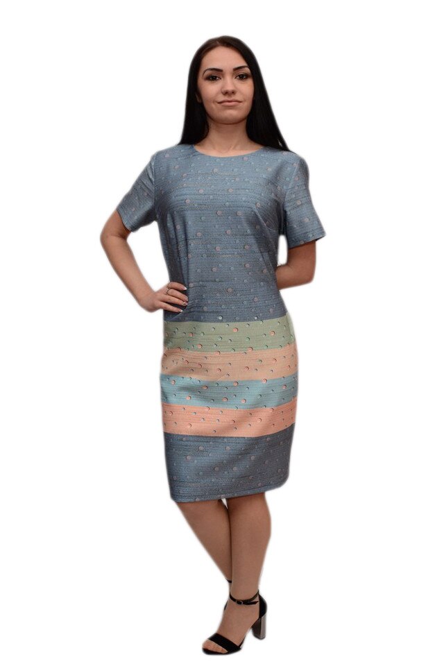 Rochie cu buline si dungi , maneca scurta, decolteu mic , D&J Exclusive, Multicolor