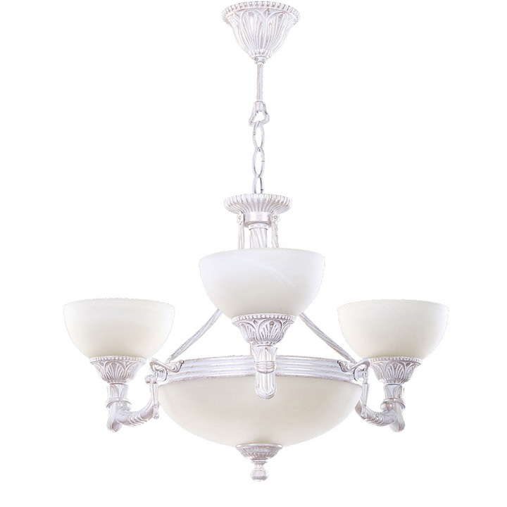 BUSSY LIGHTING 3075 3 karos csillár, E27 3x60w + E14 3x40w, sárgaréz, fehér patinás fém / ananász üveg kivitel