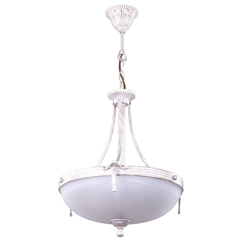 Pendul BUSSY LIGHTING 3075 diam 43cm, E14 3x40W ,alama,metal finisaj alb patinat / sticla alb