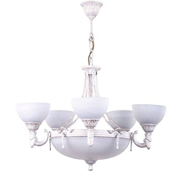 Lustra BUSSY LIGHTING 3075 5 brate ,E27 5x60w+E14 3x40w,alama,metal, finisaj patinat alb / sticla alb Lustra BUSSY LIGHTING 3075 5 brate ,E27 5x60w+E14 3x40w,alama,metal, finisaj patinat alb / sticla alb