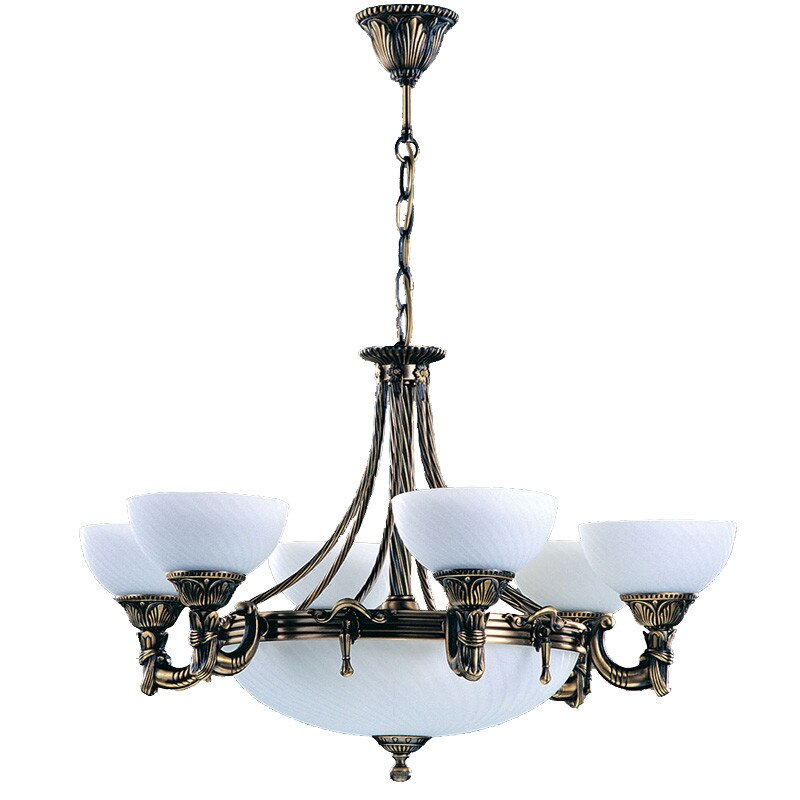 Lustra BUSSY LIGHTING 3035 6 brate ,E27 6x60w+E14 3x40w,alama,metal, finisaj bronz-antiq / sticla alb