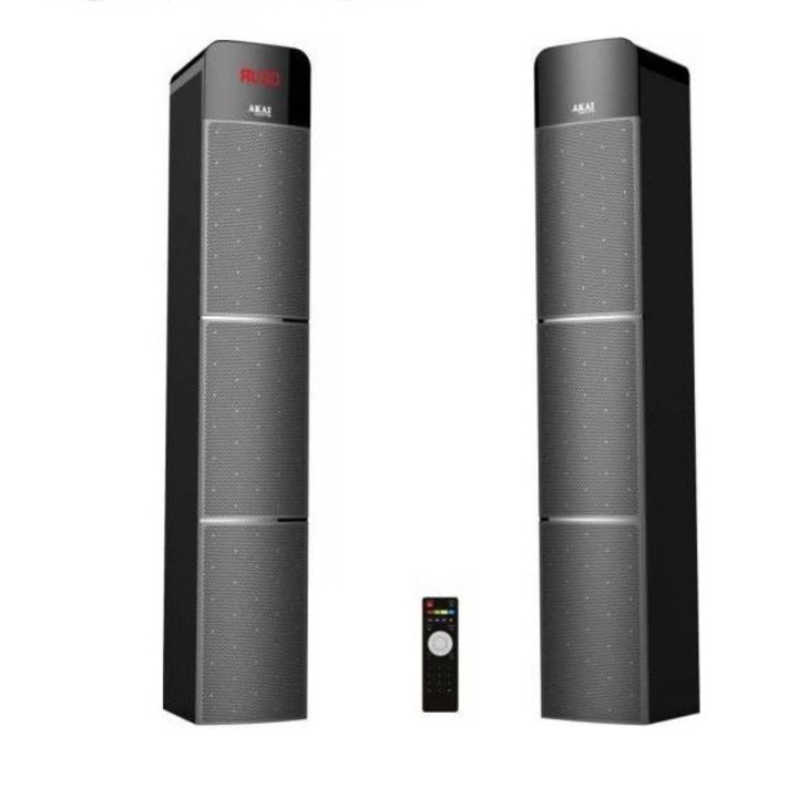 Професионални високоговорители AKAI Star, 100 W мощност, USB порт, SD карта, включено дистанционно управление, LED цифров дисплей, 5,25-инчови високоговорители, LCD екран, AUX IN 3,5 мм, черен