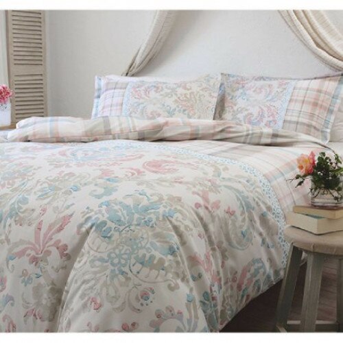 Lenjerie pat bumbac 100 %, ranforce, 4 piese, 2 persoane, Tamira Krem