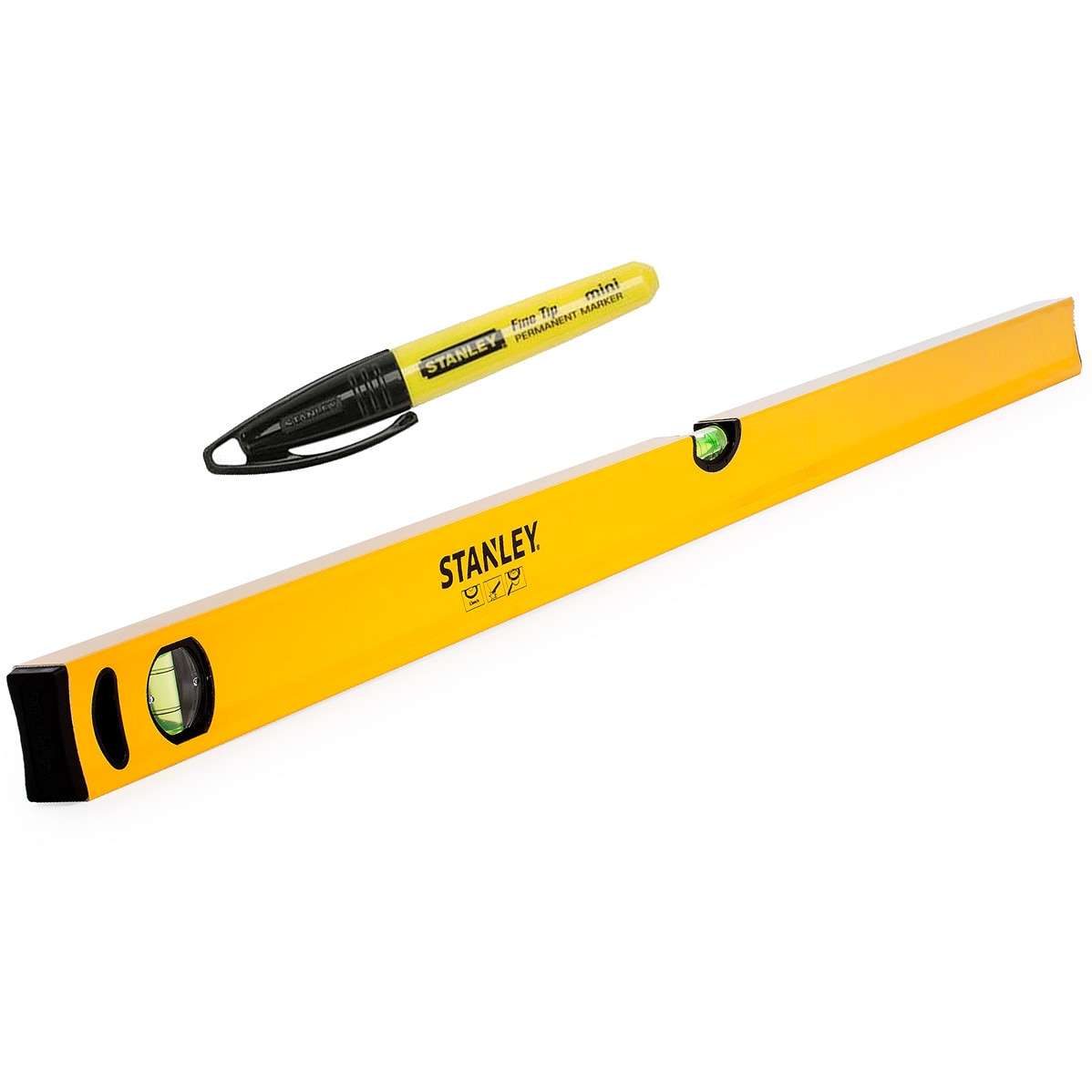 Nivela Stanley Classic aluminiu, 400 mm, 2 fiole + Minimarker Stanley negru 1-47-324