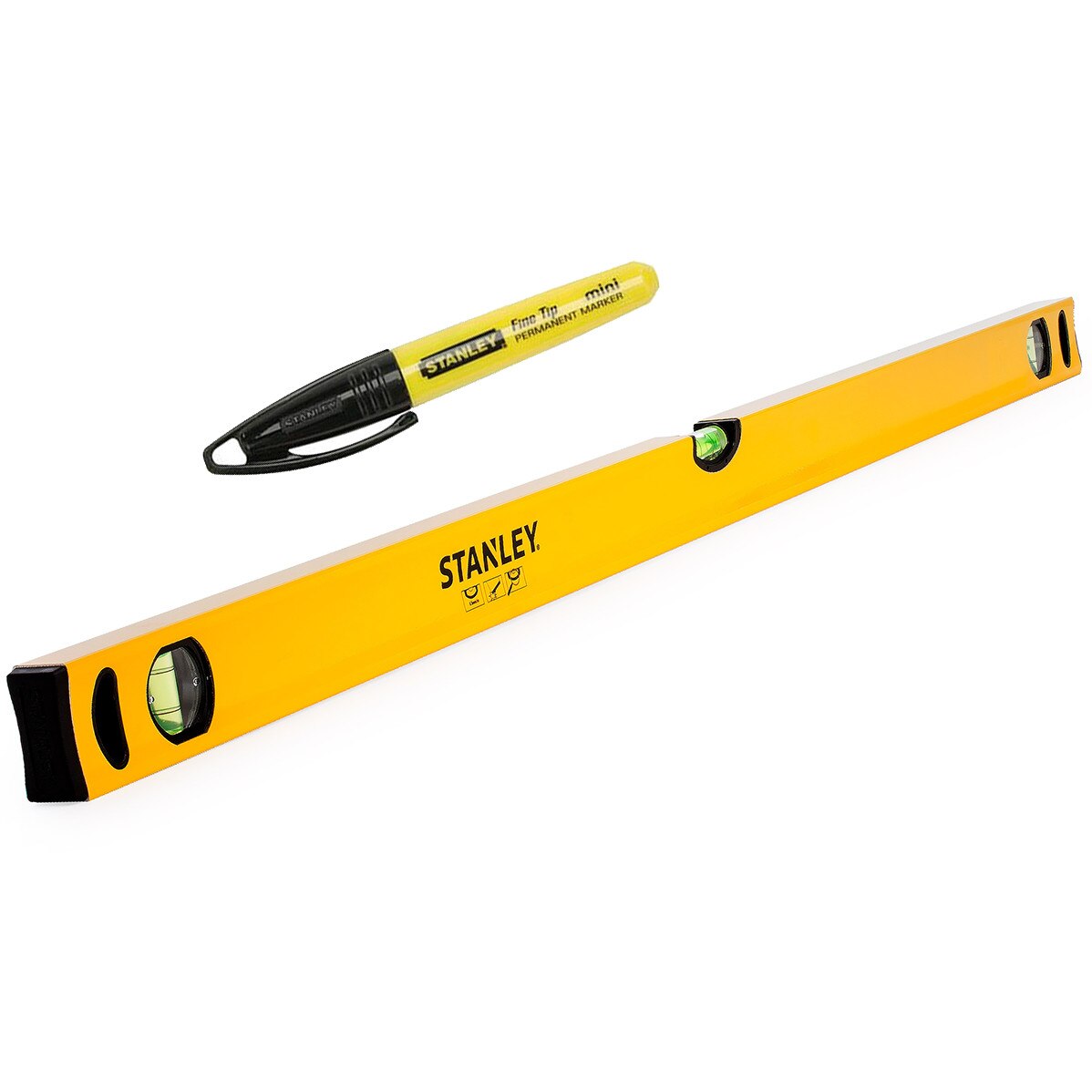 Nivela Stanley Classic aluminiu, 1200 mm, 2 fiole + Minimarker Stanley negru 1-47-324