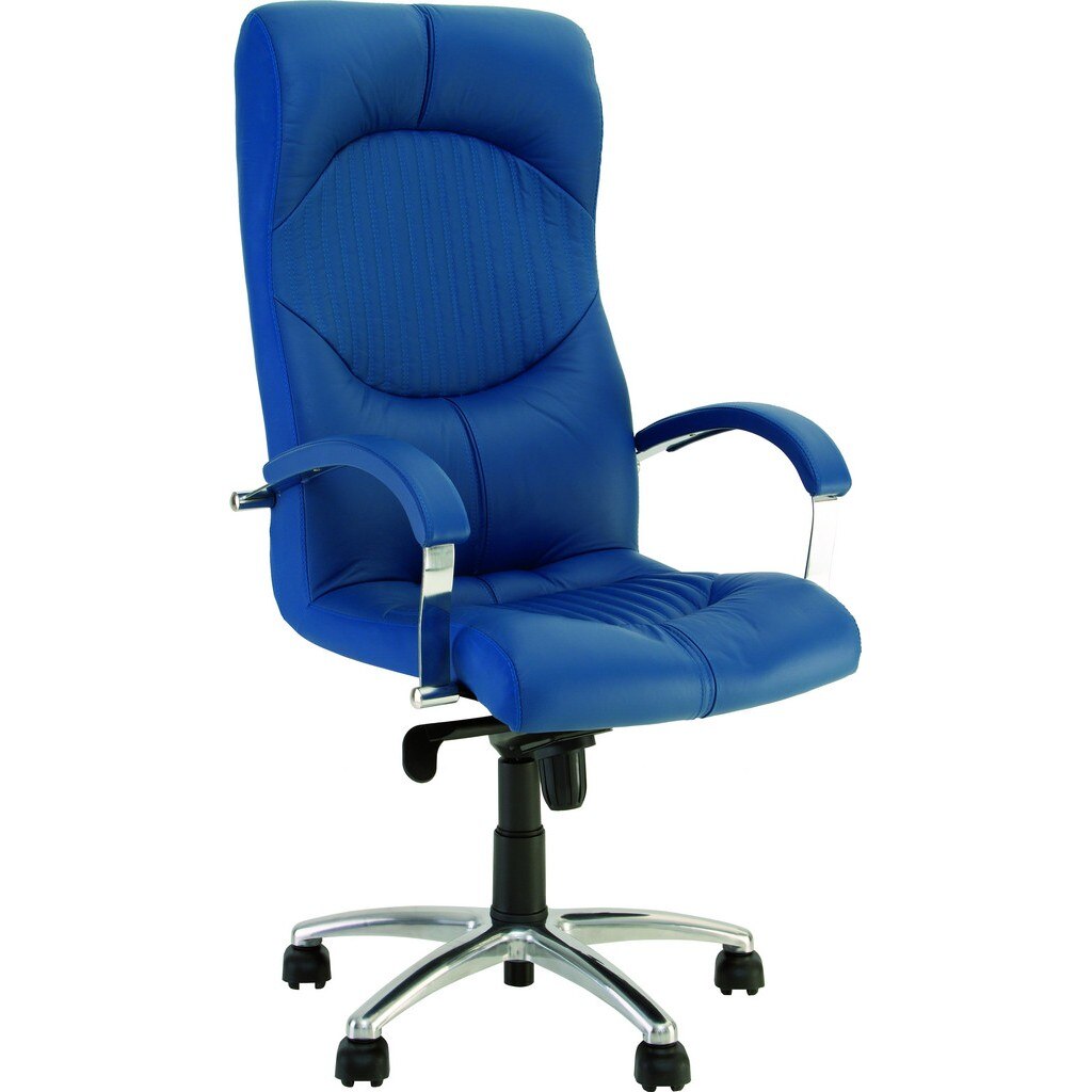 Scaun directorial GERMES STEEL CHROME, Albastru piele naturala