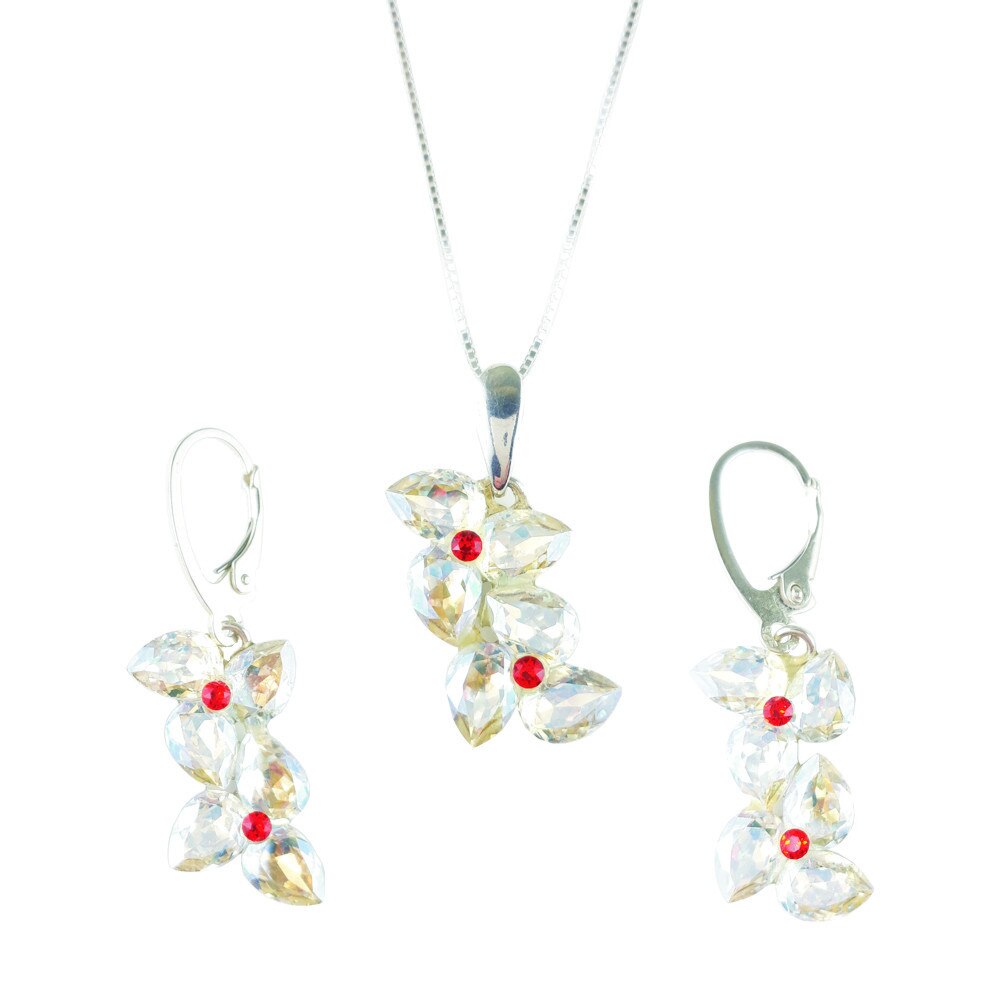 Set cercei si pandant cu cristale pe suport de argint 925, moonlight,rosu