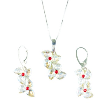 Set cercei si pandant cu cristale pe suport de argint 925, moonlight,rosu Set cercei si pandant cu cristale pe suport de argint 925, moonlight,rosu