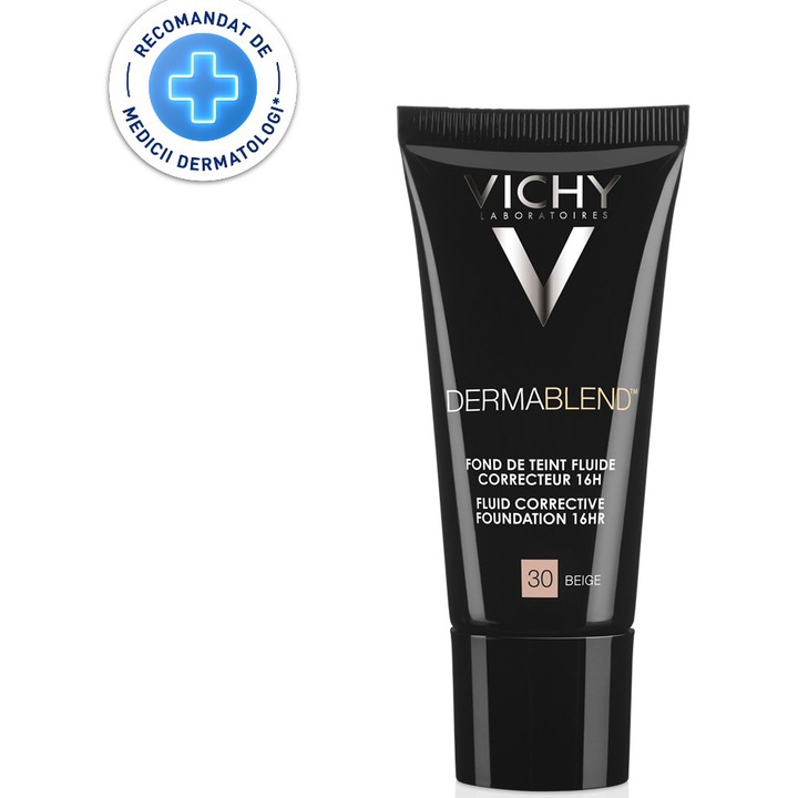 Fond de ten corector fluid rezistenta 16h SPF 35 Vichy Dermablend pentru tenul normal sau uscat Nuanta 30 Beige, 30 ml