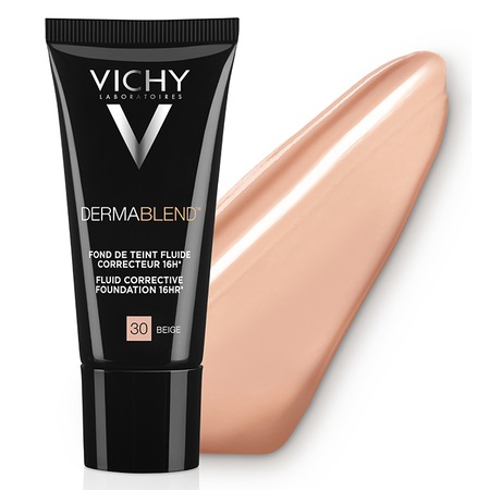 Fond de ten corector fluid rezistenta 16h SPF 35 Vichy Dermablend pentru tenul normal sau uscat Nuanta 30 Beige, 30 ml