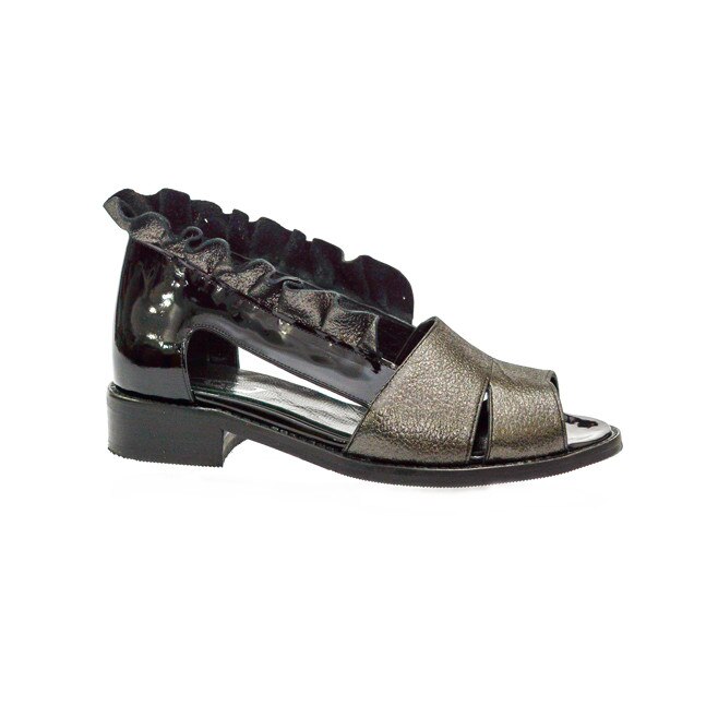 Sandale moderne cu decupaje si fodra, D&J Exclusive, Negru/Argintiu