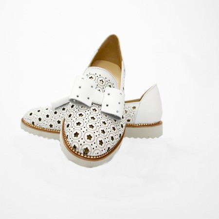 Balerini confortabili, cu design perforat si model imprimat, D&J Exclusive, Alb