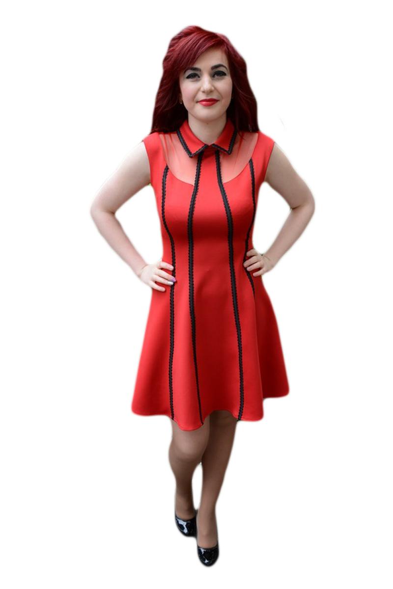 Rochie eleganta cu crioala evazata, in falduri, D&J Exclusive, Rosu