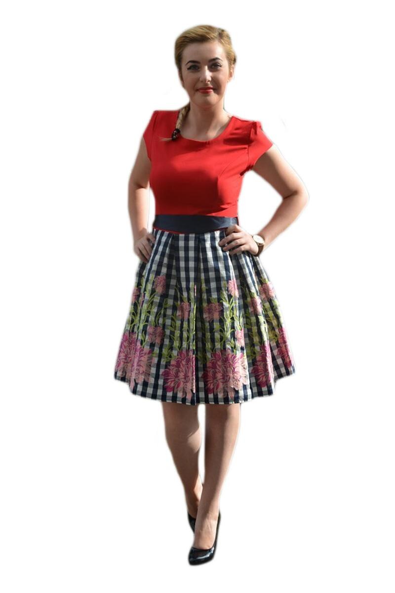 Rochie de vara cu imprimeu pe fond in carouri, D&J Exclusive, Multicolor