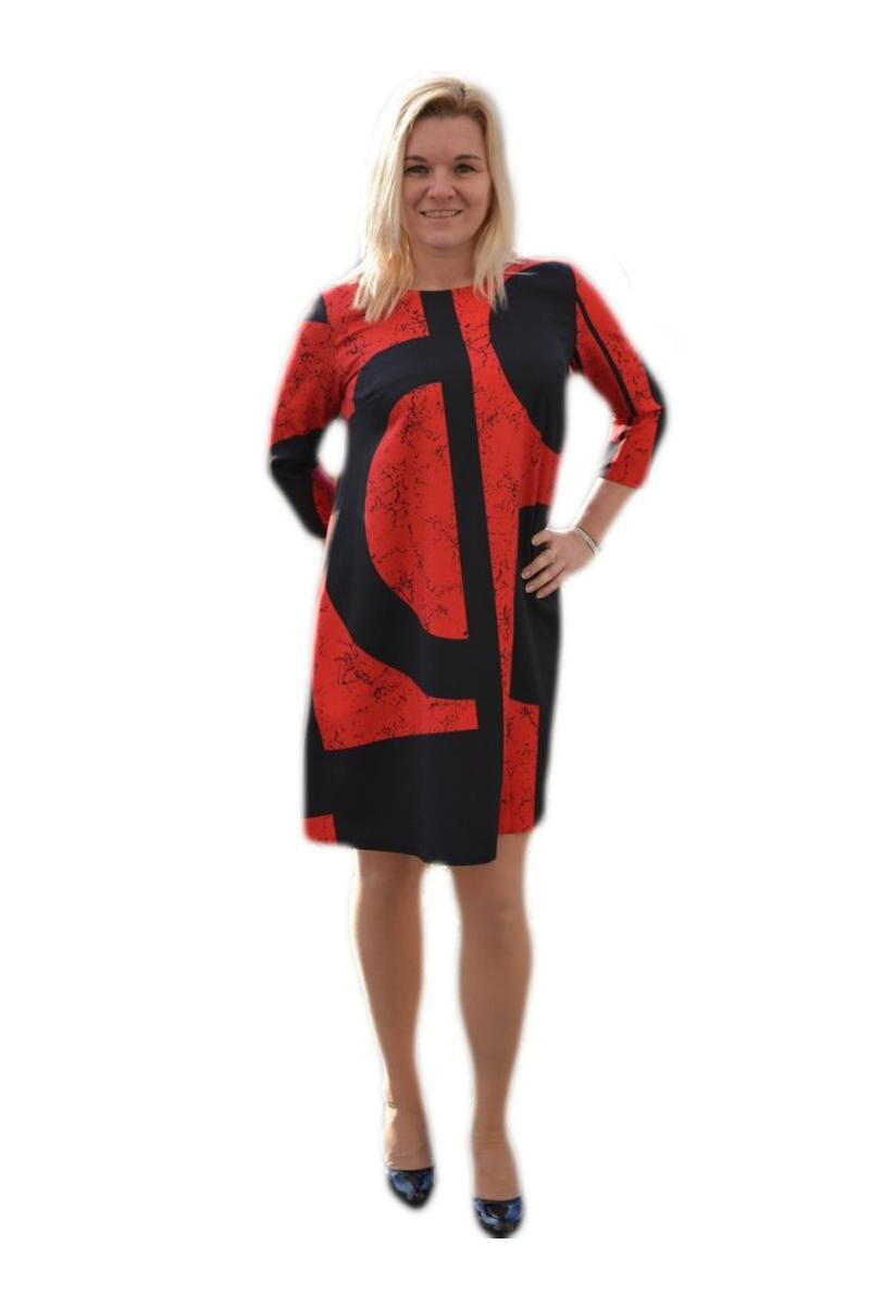 Rochie feminina cu design nonfigurativ, D&J Exclusive, Negru/Rosu
