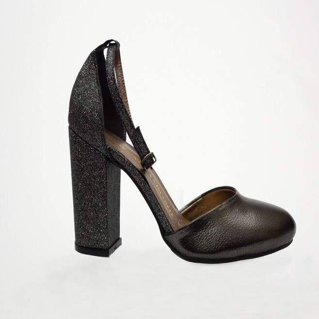 Sandale din piele cu design de sclipici la spate, D&J Exclusive, Argintiu