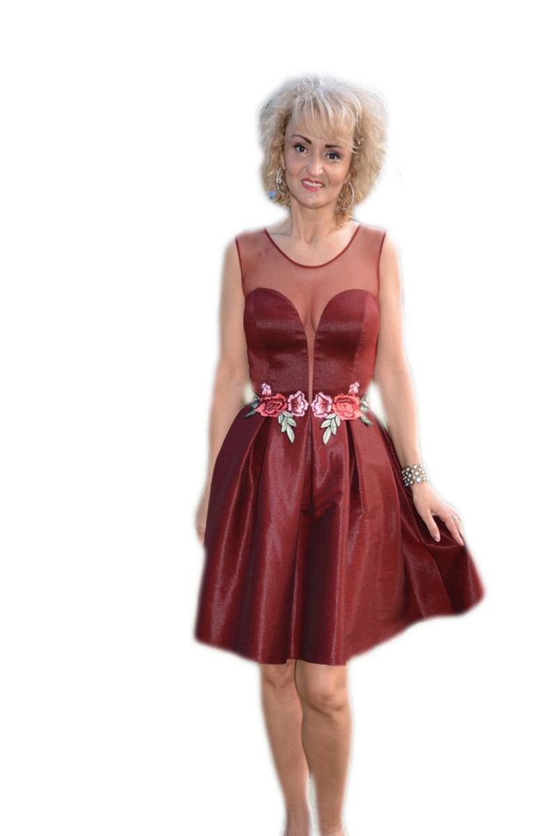 Rochie de ocazie cu bust buretat, decolteu adanc, D&J Exclusive, Visiniu