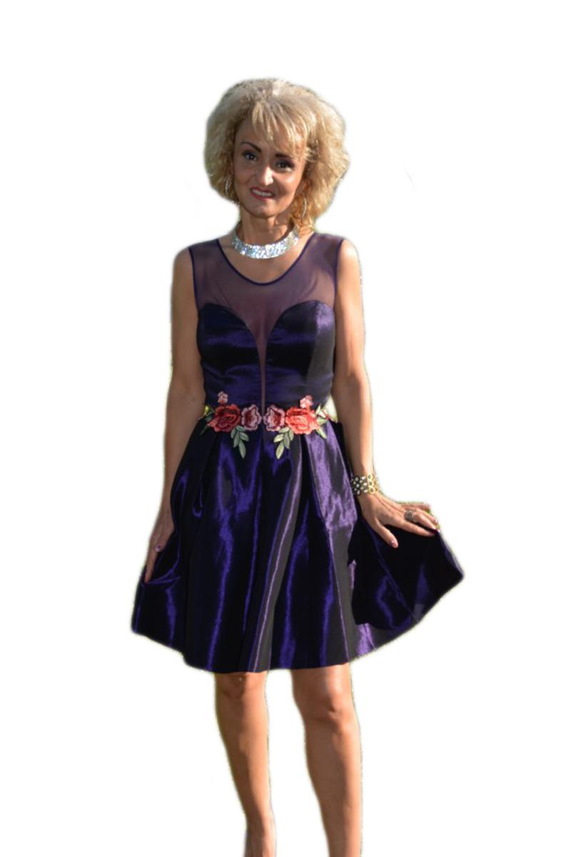 Rochie de ocazie cu bust buretat, decolteu adanc, D&J Exclusive, Mov