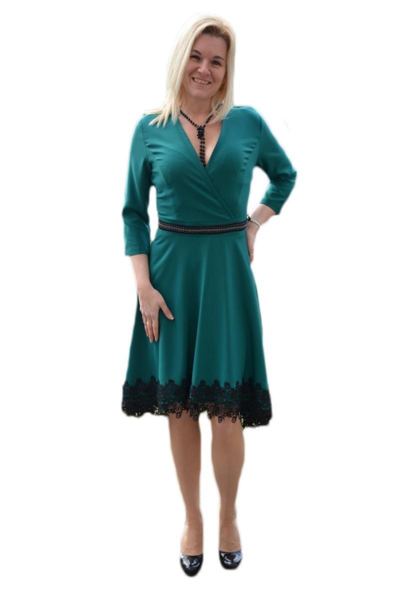 Rochie casual cu design de curea si dantela, D&J Exclusive, Verde