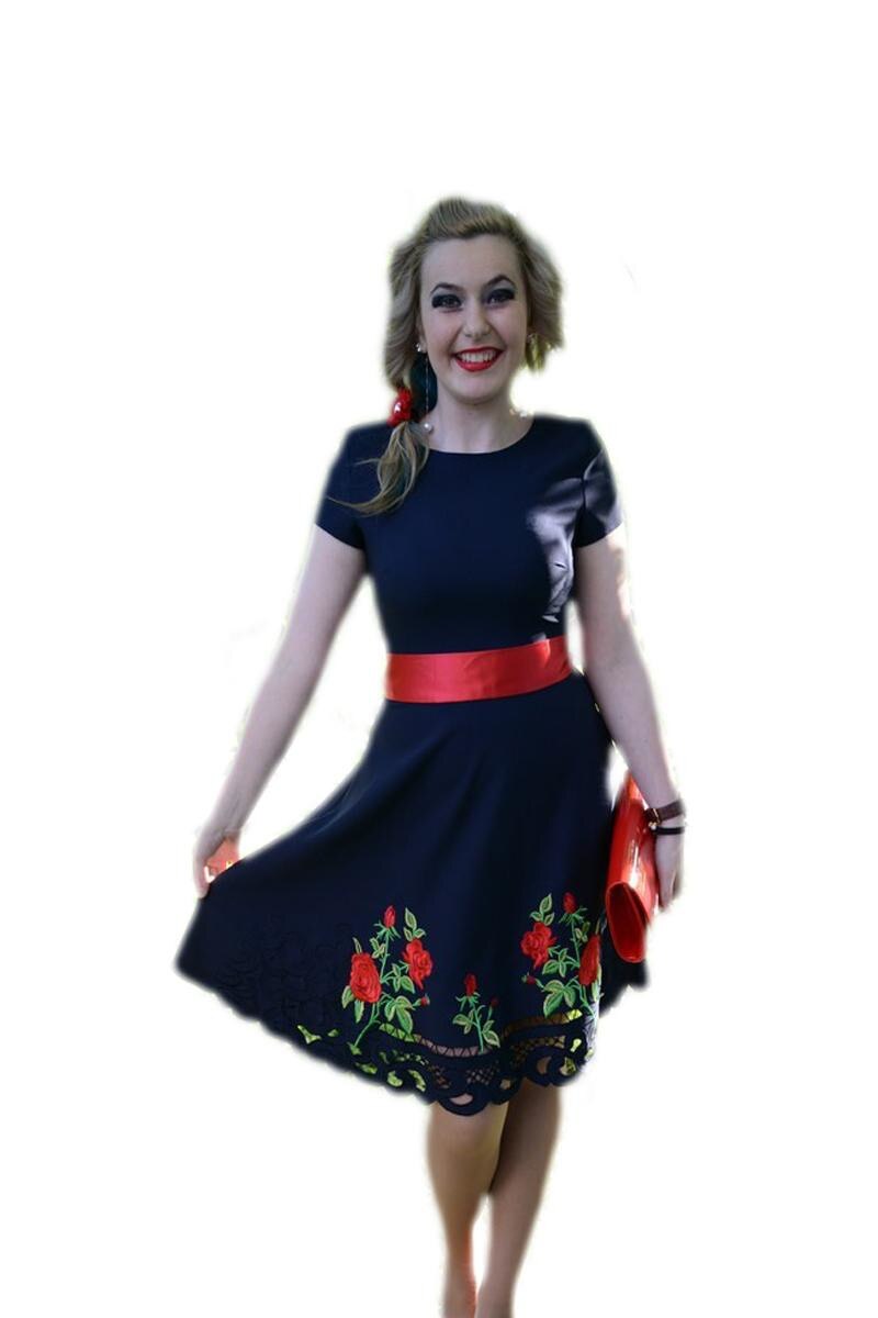 Rochie fina de ocazie cu cordon in talie, D&J Exclusive, Bleumarin