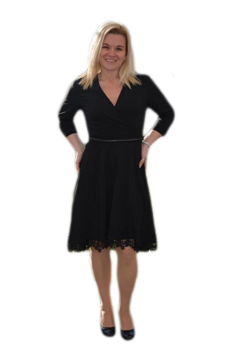 Rochie casual cu design de curea si dantela, D&J Exclusive, Negru