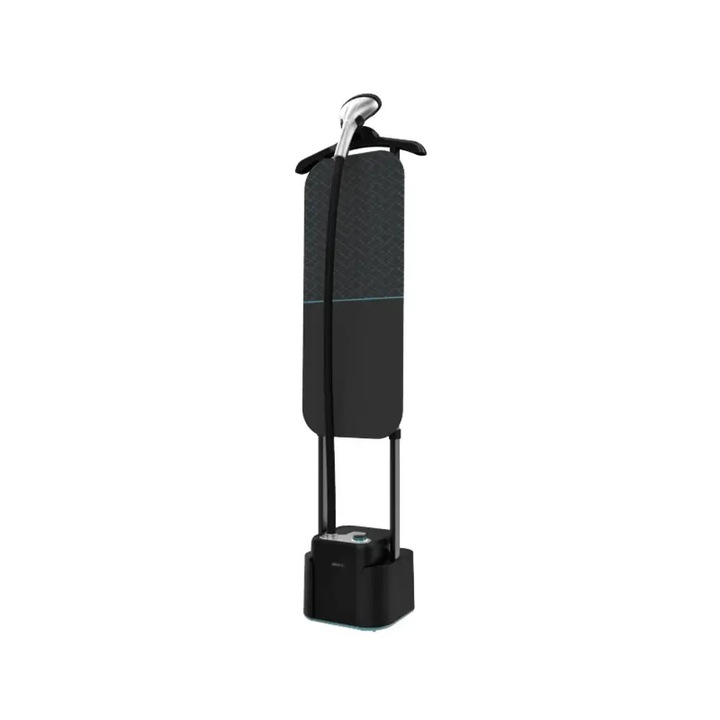 Statie de calcat verticala cu umeras integrat CECOTEC, IronHero, 80 g/min, capacitate rezervor apa 2.3 litri, timp sesiune 75 min, utilizare vertical/orizontal/inclinat, Power Steam, 2 trepte aburi, talpa din otel inoxidabil cu invelis antistatic, negru