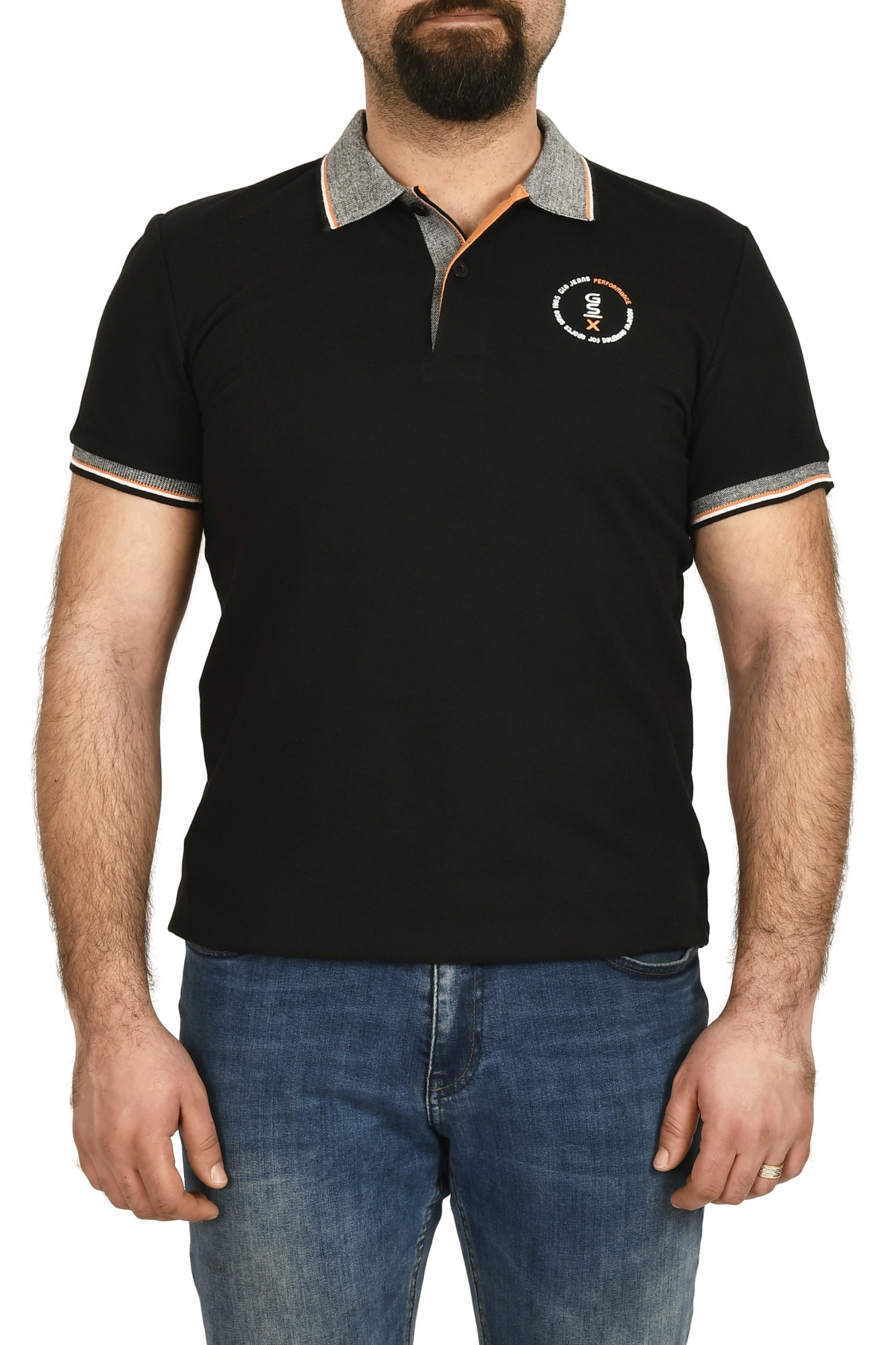 Tricou polo slim fit,GloStory,Negru, Negru