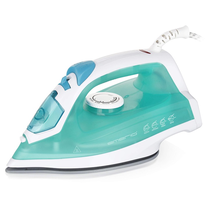 Fier de calcat Corenia QRE-5183621, 2000 W, talpa ceramica, abur variabil 8–17 g/min, functie auto-curatare si spray, rezervor 200 ml, abur vertical, turcoaz/alb
