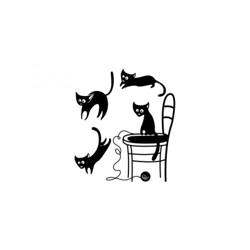 Sticker decorativ StickerStore Pisici pe scaun, 100x90 cm, Negru