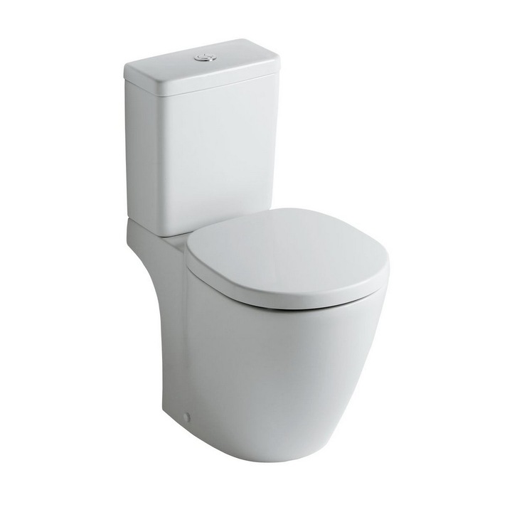 Pachet vas WC stativ Ideal Standard Conect E717001, vas WC stativ cu evacuare orizontala, rezervor Cube dubla comanda 6/3 litri si alimentare laterala, capac cu inchidere lenta material duroplast