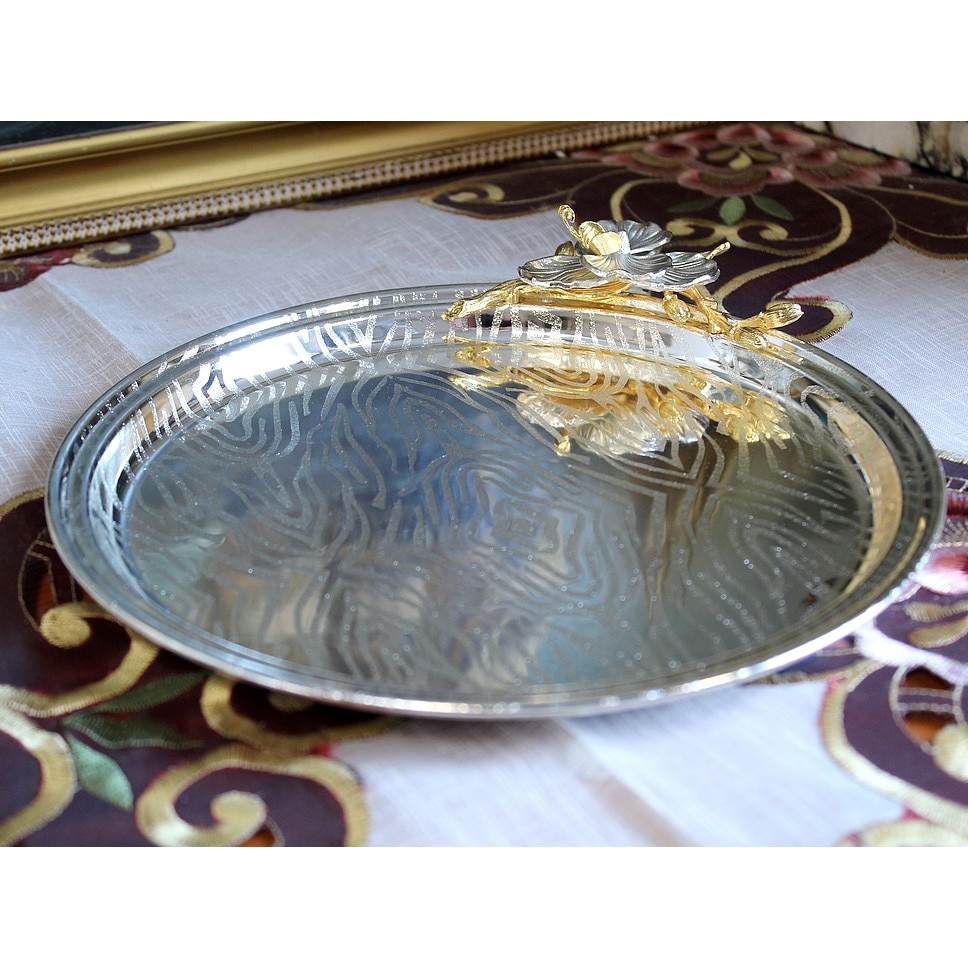 Tava de servire rotunda, metal placat cu argint, diametru 24 cm - eMAG.ro