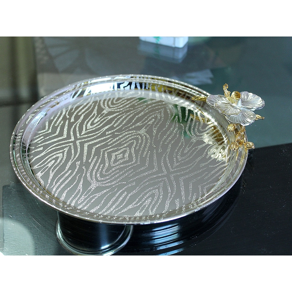 Tava de servire rotunda, metal placat cu argint, diametru 24 cm - eMAG.ro